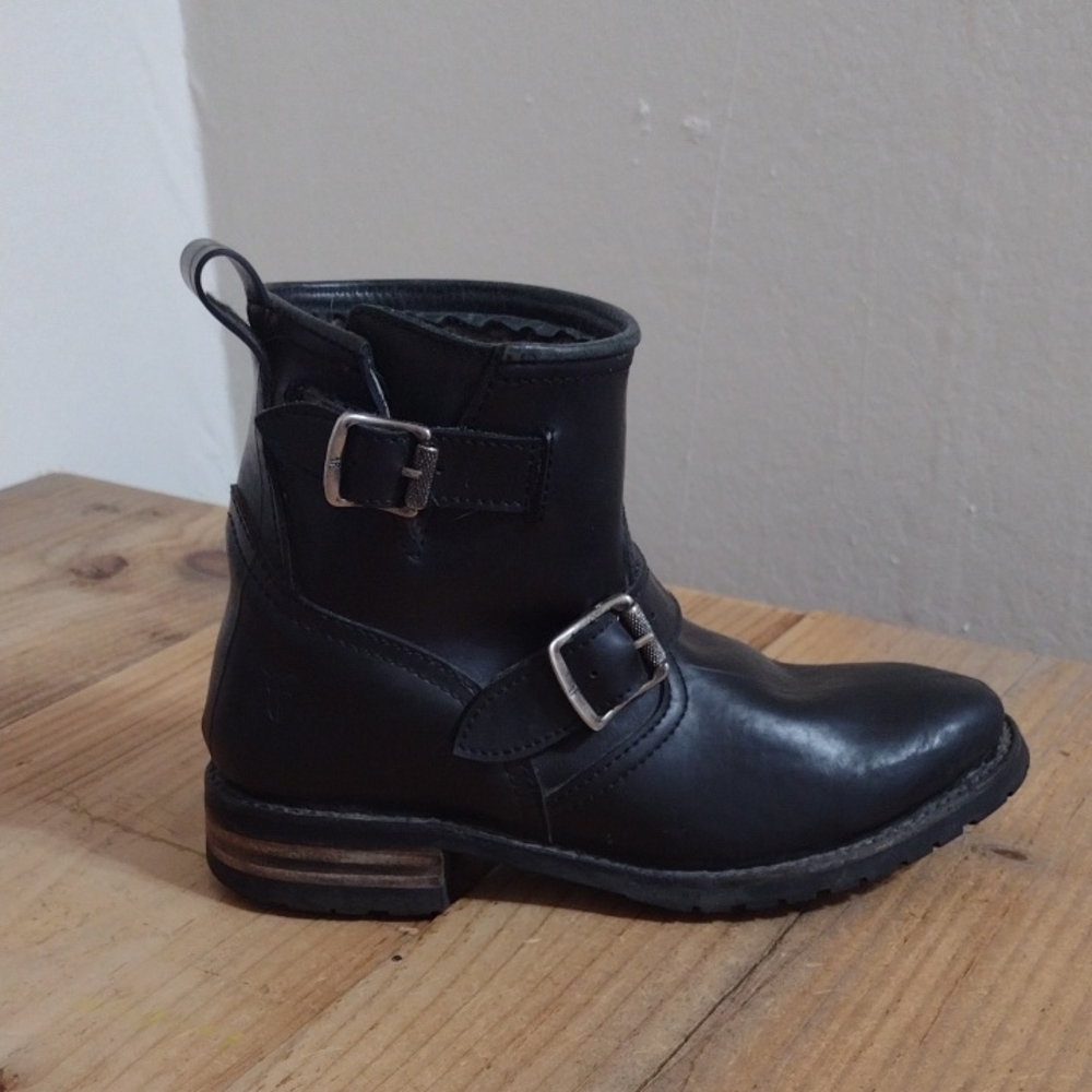 Frye Black Leather Combat Boots